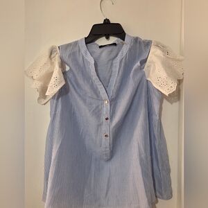 Ivanka Trump Elegant Striped Blouse with Eyelet Sleeves Sz Medium